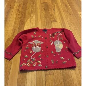 Vintage Eagle's‎ Eye Girls Size 4T Red Mouse Cardigan Floral Embroidery Leaves